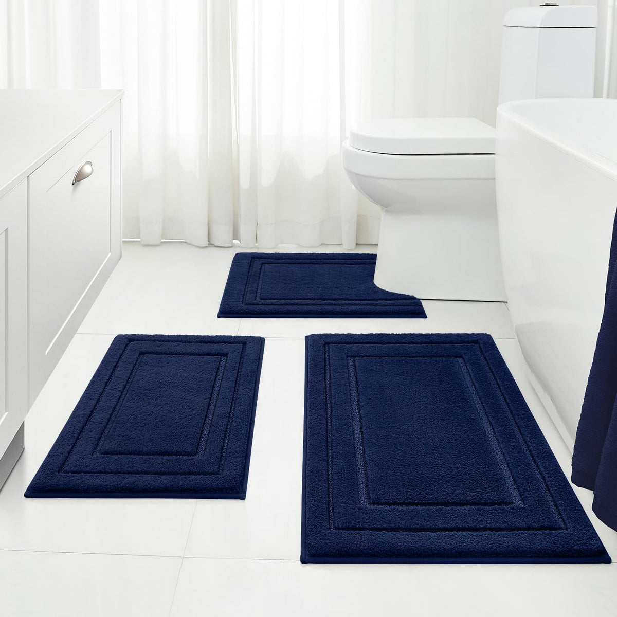 HOMEIDEAS Black Bathroom Rugs Set of 3, Non Slip Bath Mats