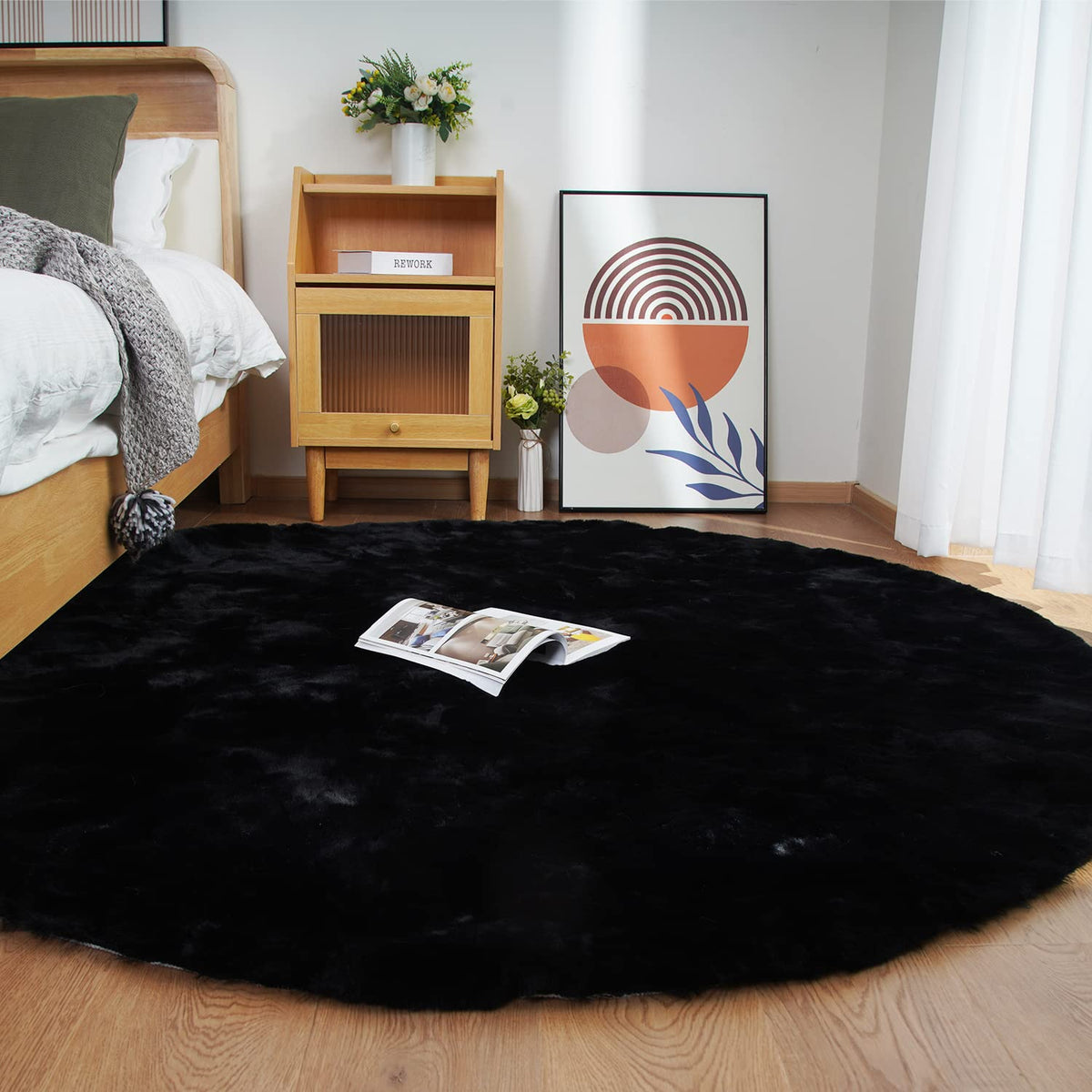 Ghouse Soft Faux Sheepskin Fur Rug 2x4 Black Fluffy Bedside Rugs Plush Rug Shag Nursery Carpet Area Rugs for Living Room Bedroom Playing Room Decor