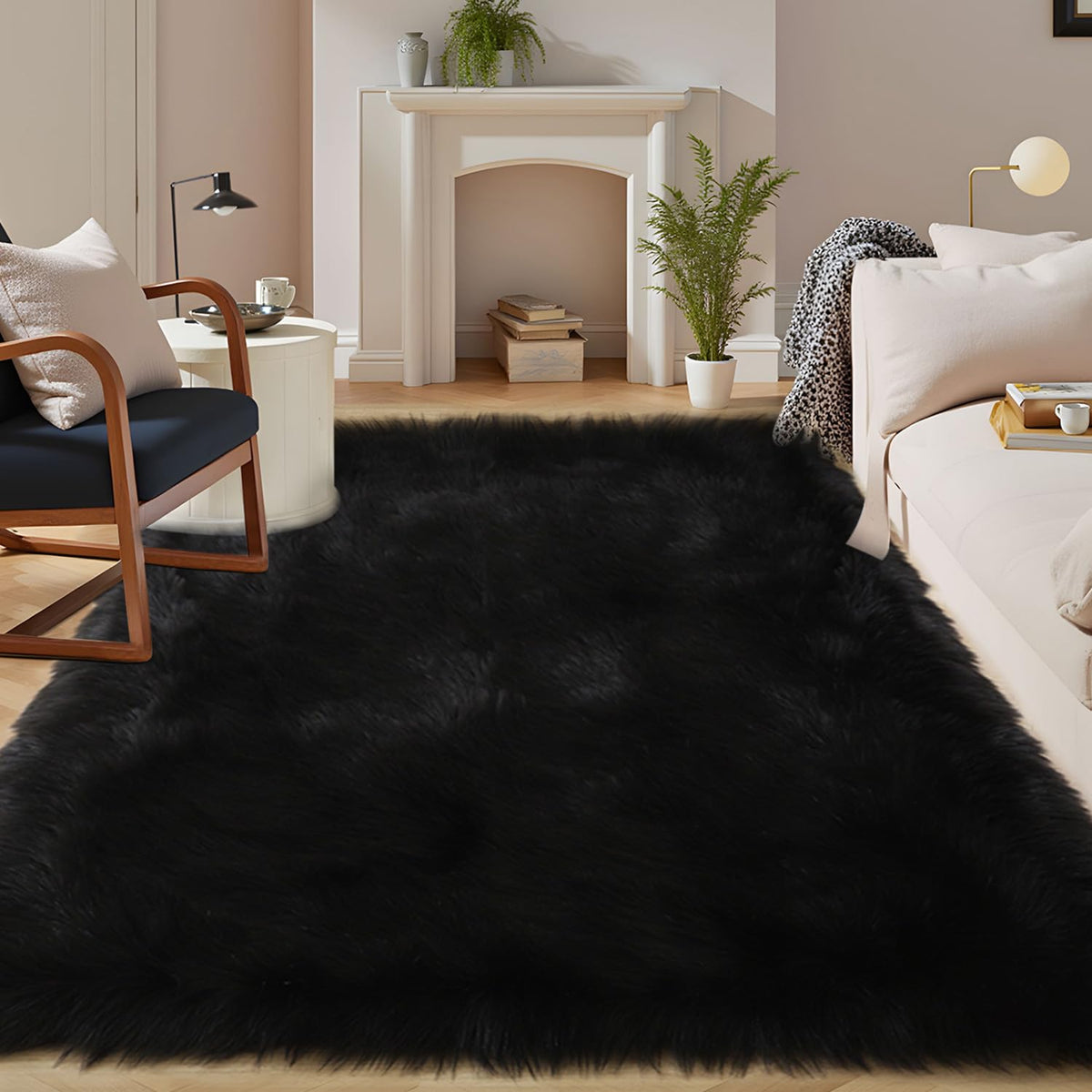 Latepis White Sheepskin Rug 2x3 Faux Fur Sheepskin Rug for Living Room Fluffy Washable Rugs for Bedroom Luxury Room Decor Furry Rugs Rectangle