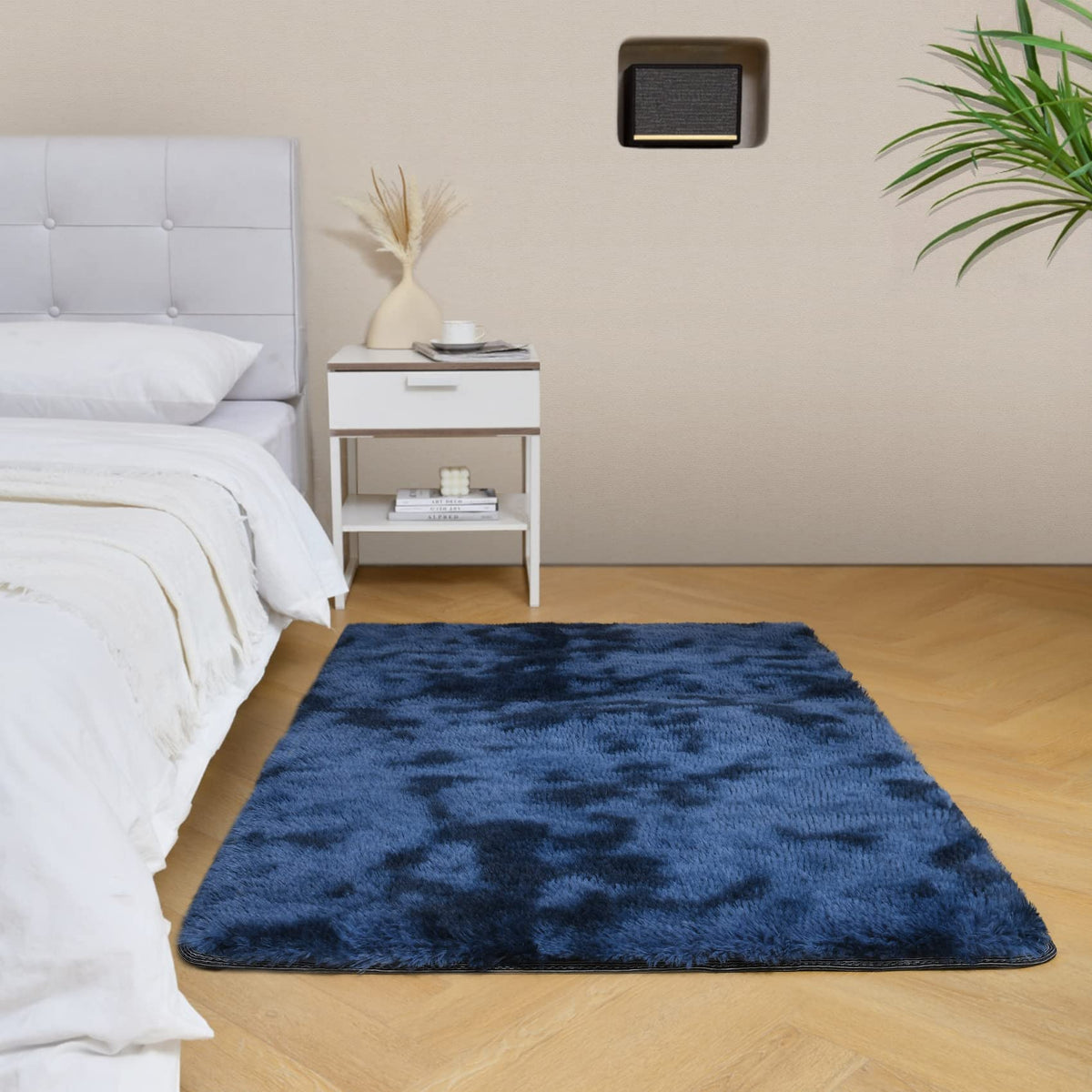 duduta Navy Blue Fluffy Plush Runner Rugs 2x6 ft Tie Dye Rectangle Shag Rug