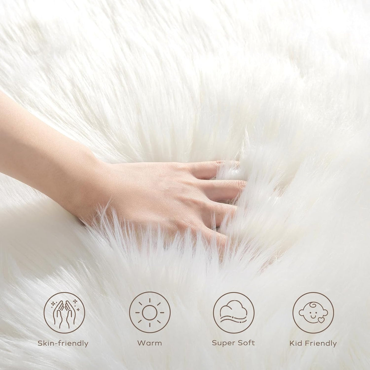 Ashler Faux Fur Rug, White, 2x3 Ft, Machine Washable
