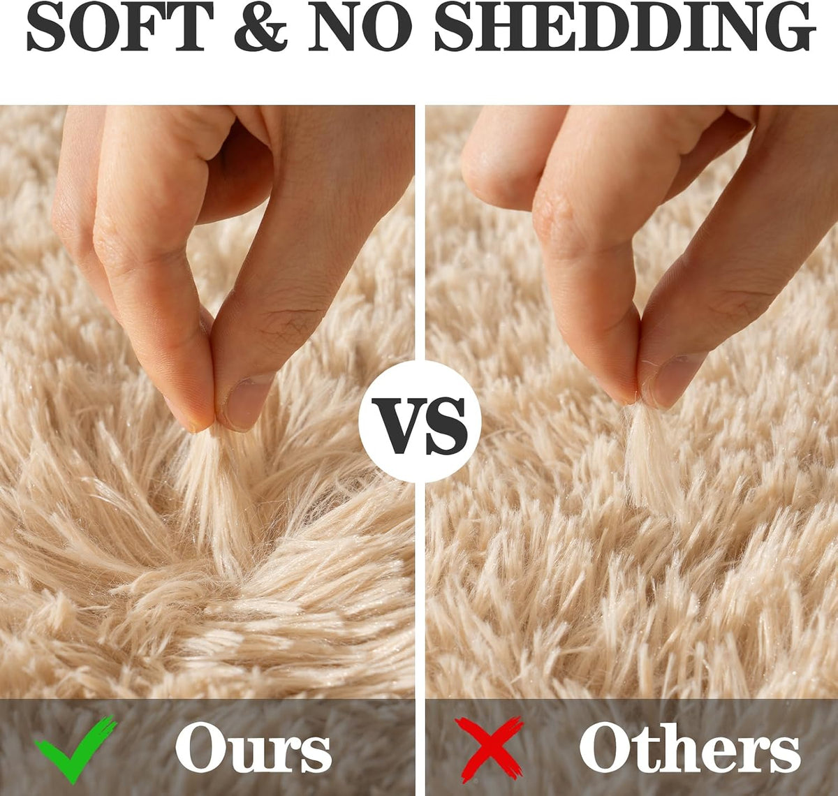 Soft Oval Beige Fluffy Rugs for Bedroom Washable Non-Slip, Set of 2
