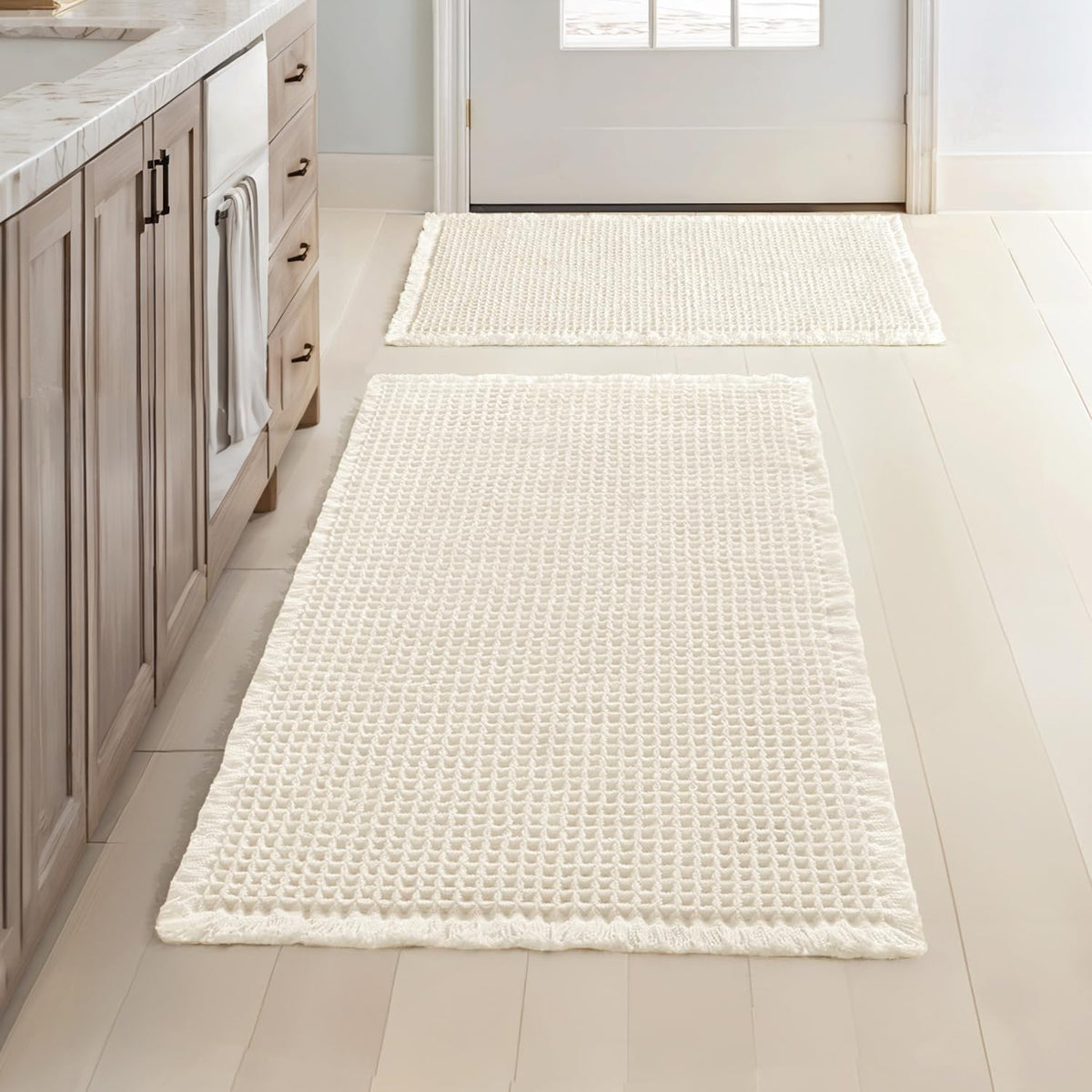 MIULEE Set of 2 Waffle Bathroom Rugs Boho Bath Mat Brown 18x30 Inch