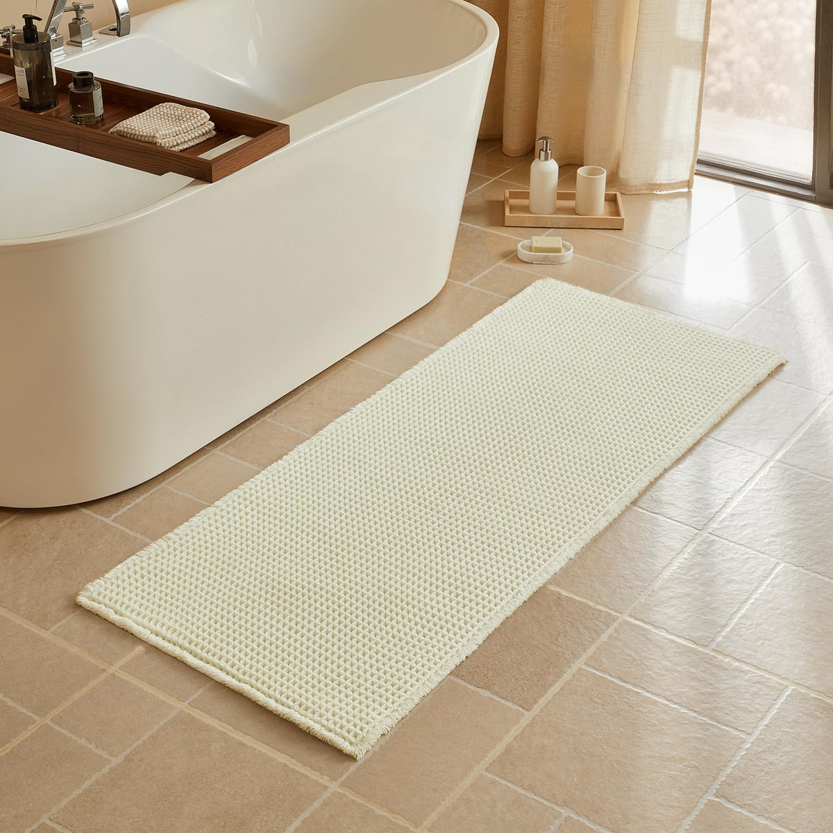 Triohero Waffle Bath Mat, Small Boho Bathroom Rugs Non Slip, 16x24 Khaki