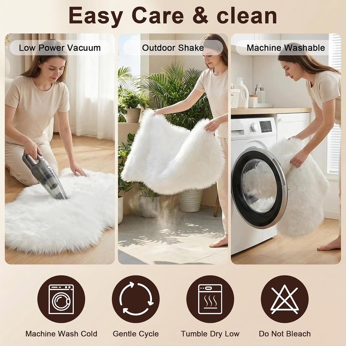 duduta White Faux Fur Throw Rug 2x3 ft, Small Bedside Rug Dorm Chair Cover