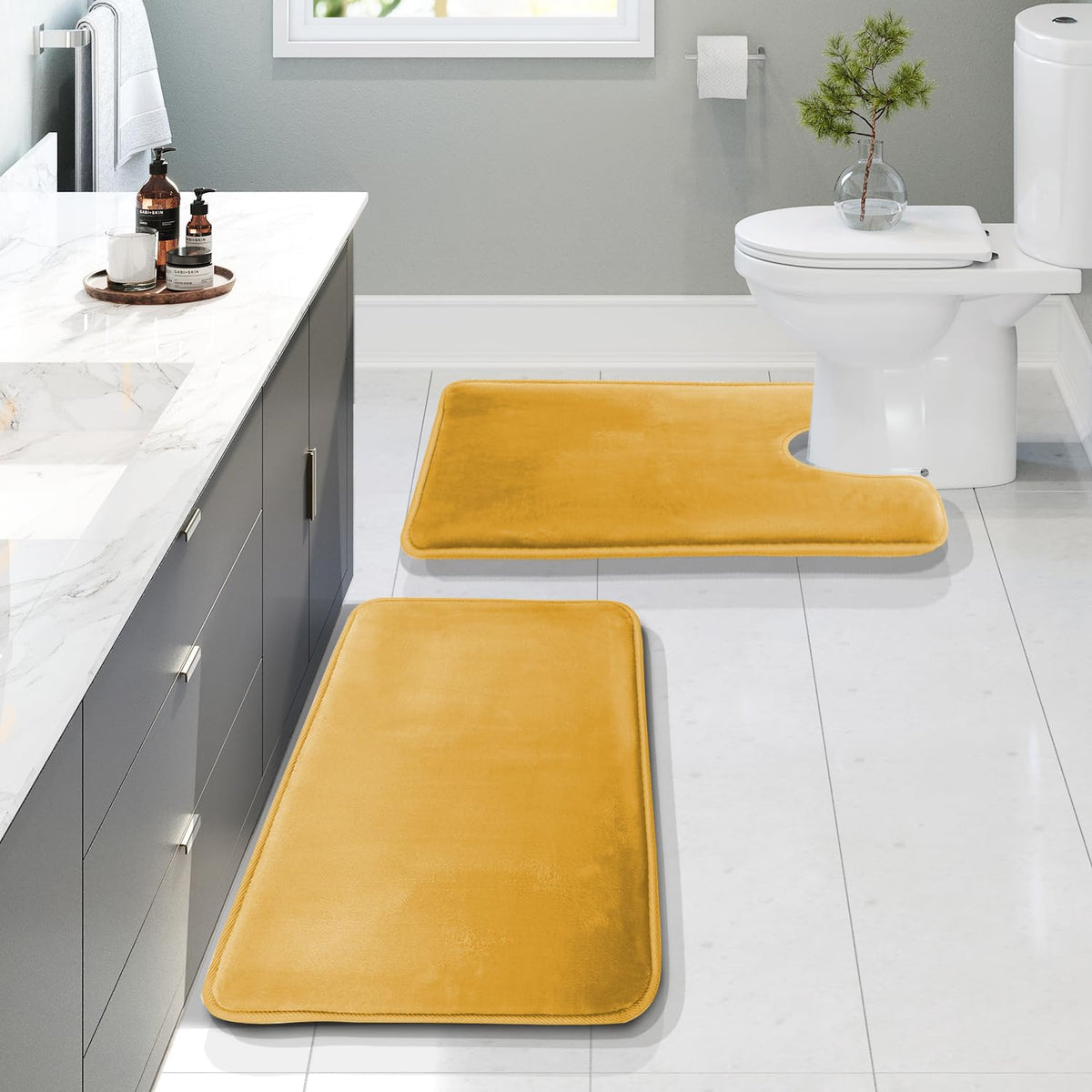 Clara Clark 3 Piece Bathroom Rugs Bath Mat Set, Velvet Memory Foam Bath Mats for Bathroom - Non-Slip, PVC Backing Bath Rugs, Washable - Dries Quickly, Grey