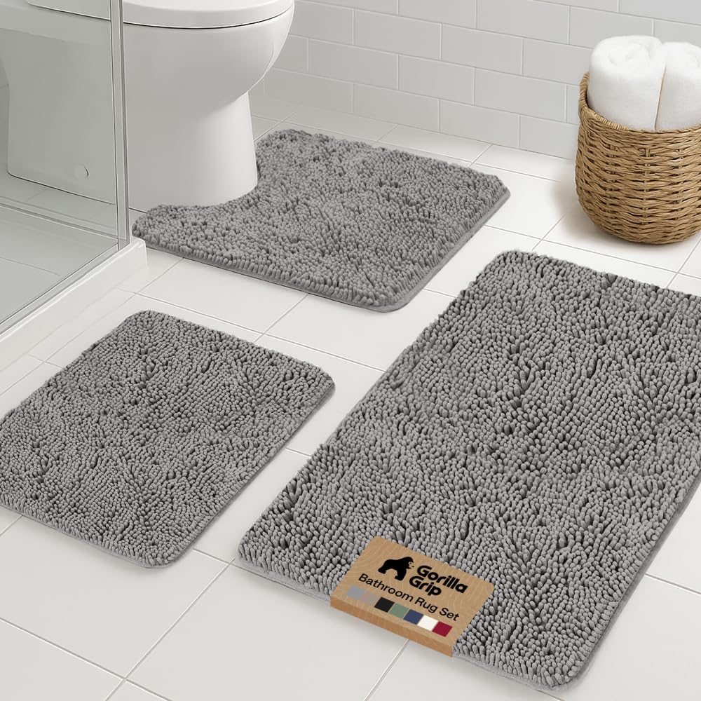 GORILLA GRIP Bathroom Area Rug Sets 2 Piece, Soft Chenille, 30x20 Grey