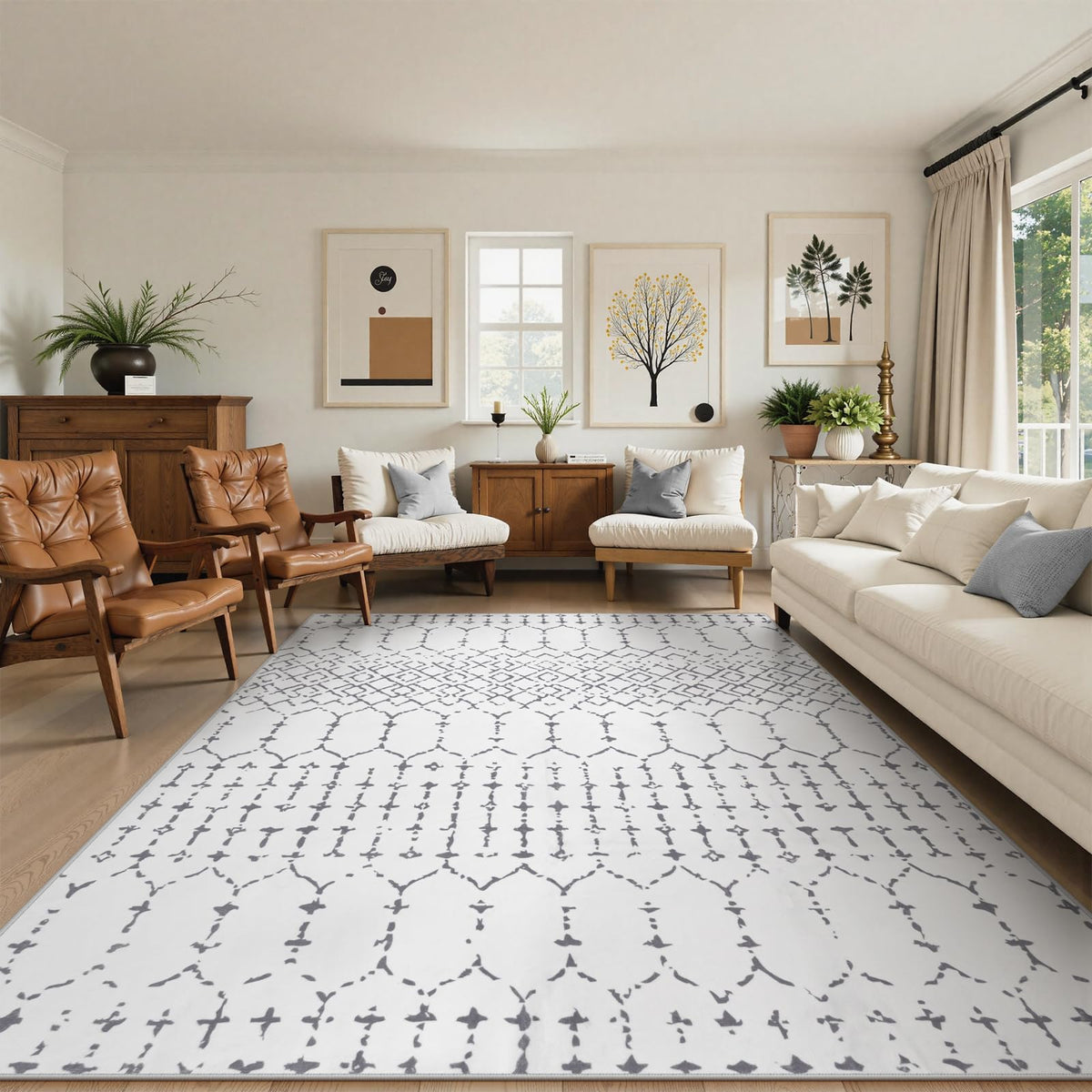 Lahome Moroccan Indoor Rugs for Entryway 2x3 Area Rug Non-Slip Backing Washable Inside Door Mats Low-Profile Throw Soft Rugs for Bathroom, Geometric Print Distressed Blue Rug for Kitchen Bedside Hana