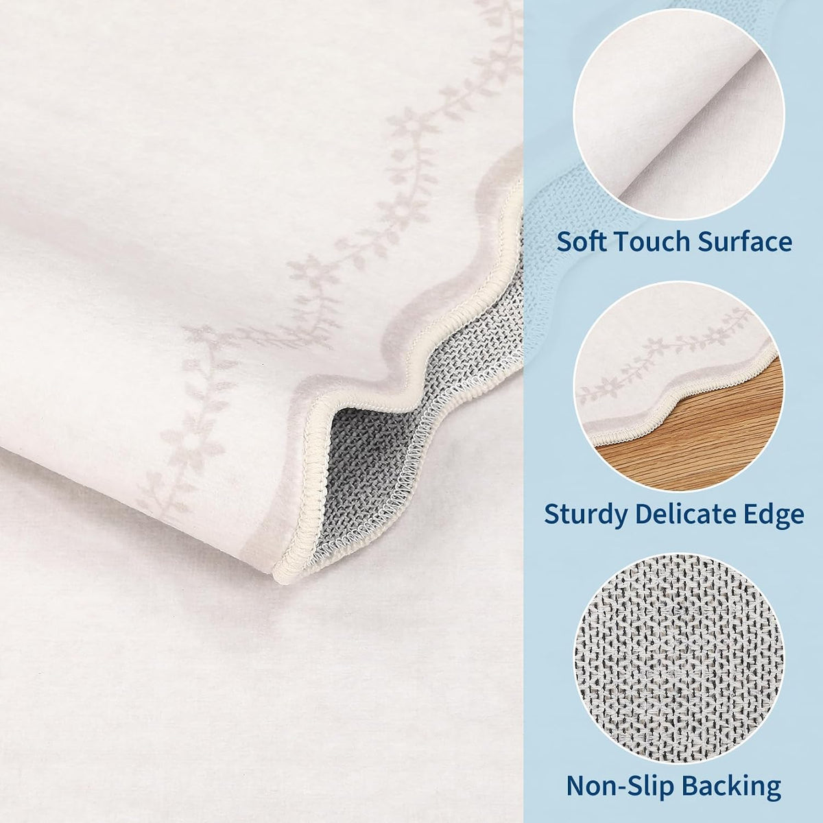 GarveeHome 3x5 Scalloped Washable Area Rug Non Slip Bedroom Entryway Rug