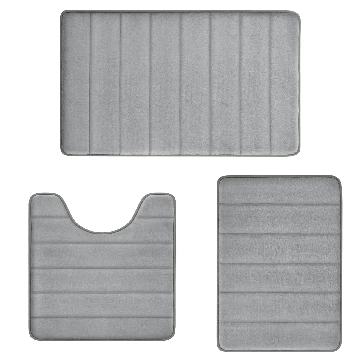 Bathroom Rugs Set Memory Foam Bath Rugs Non-Slip Bath Mat Set 3 Piece,Washable Bathroom Mats,Absorbent Shaggy Rugs Super Soft U-Shaped Toilet Rug,Bahroom Carpets for Bathroom,Tub,Shower（Black）