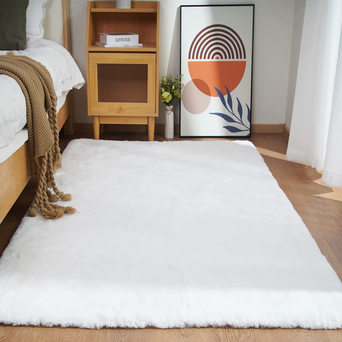 Ghouse Soft Faux Sheepskin Fur Rug 2x4 Black Fluffy Bedside Rugs Plush Rug Shag Nursery Carpet Area Rugs for Living Room Bedroom Playing Room Decor