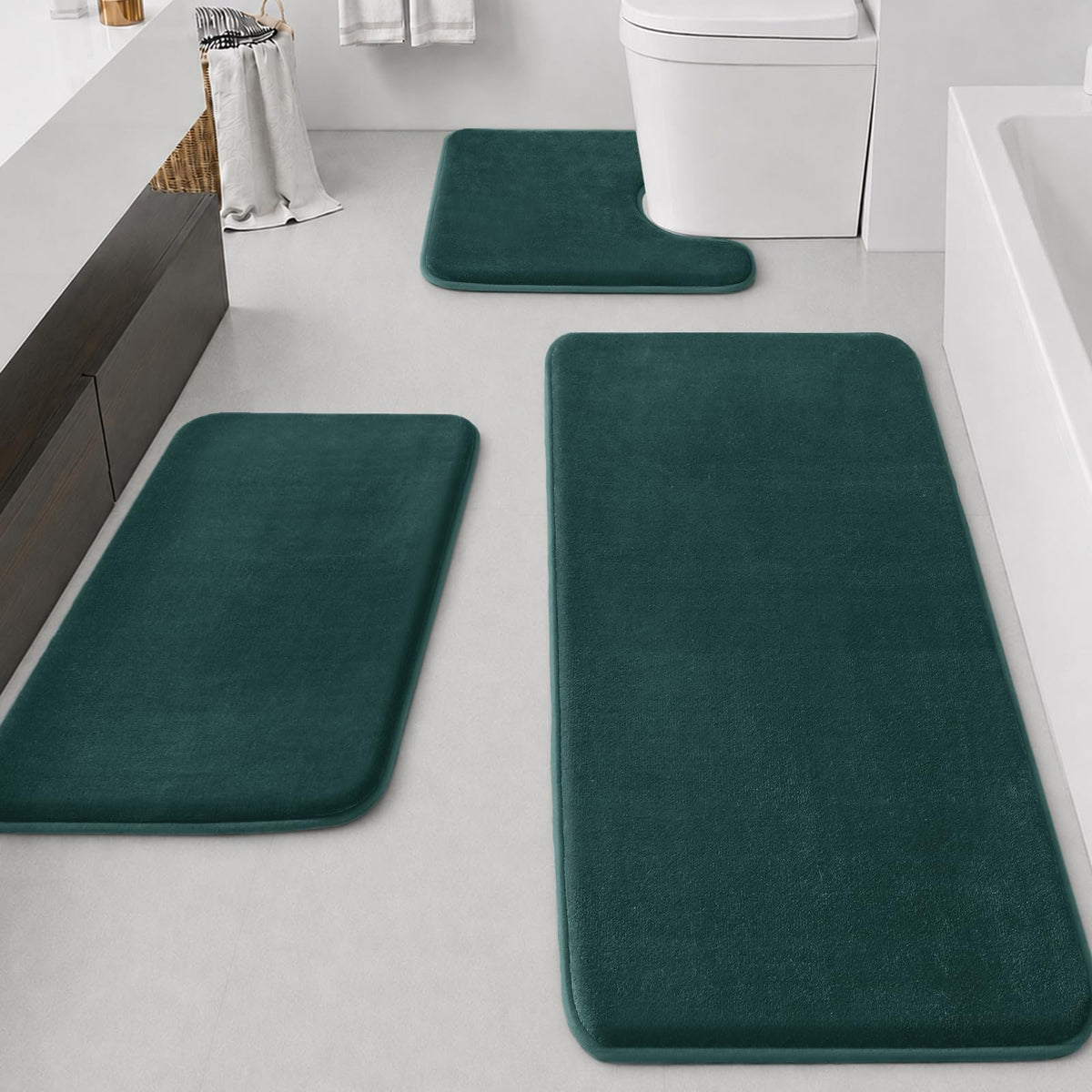 HUXMEYSON Bathroom Rugs Sets 3 Piece, Non-Slip & Quick Dry Bath Mat Set, Ultra Soft Velvet Bath Rugs for Bathroom, Toilet and Shower Floor, Grey