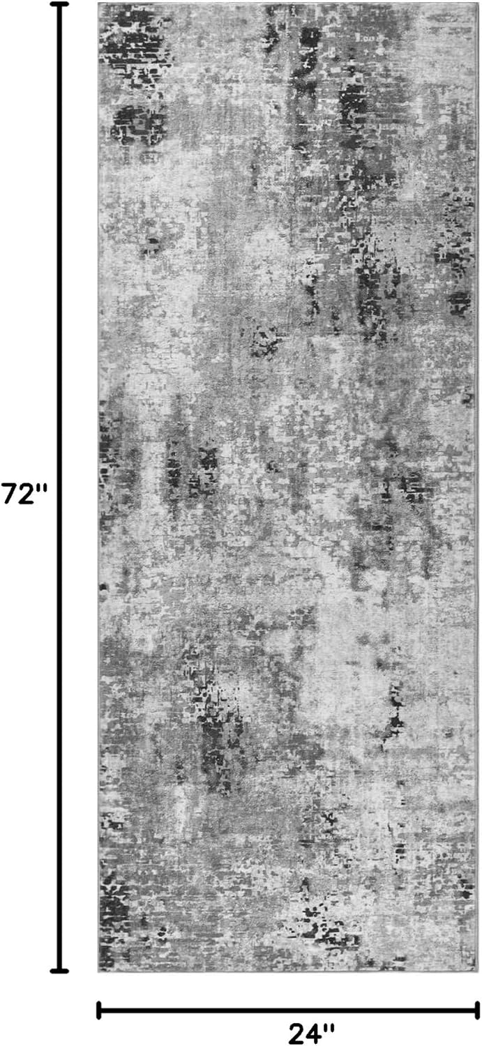 Ompaa 2x6 Rug Runners for Hallways Kitchen Runner Rug Non Slip Washable Grey Long Runner Rugs with Rubber Backing Soft Abstract Carpet Runner for Hallways, Kitchen, Bedroom, Bathroom, Entryway