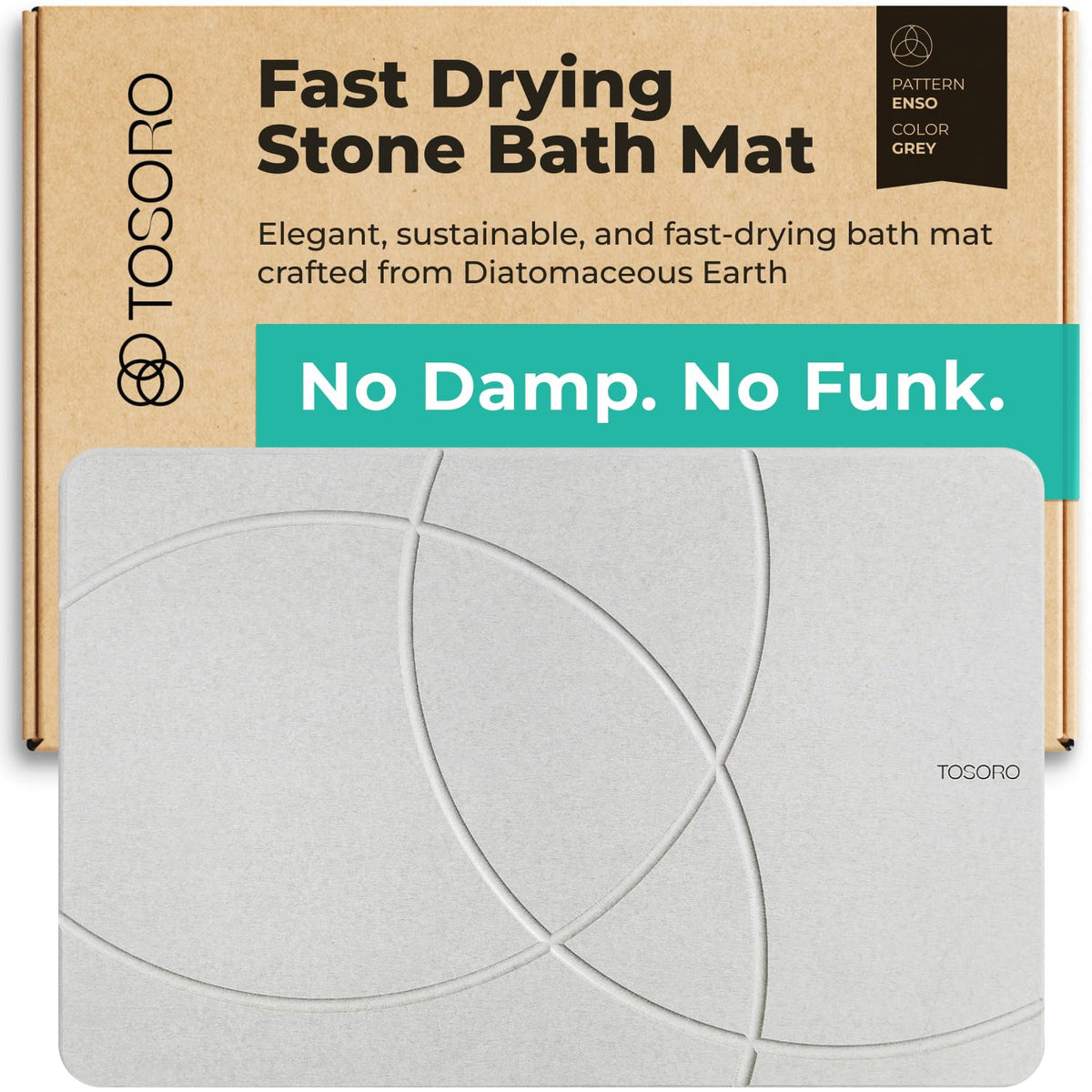 TOSORO - Stone Bath Mat Diatomaceous Earth Shower Mat Non-Slip Super Absorbent Diatomite Stone Bath Mats for Bathroom Floor Quick Drying Natural Easy to Clean (23.5 x 15) - Sandstone
