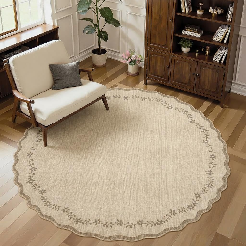 GarveeHome 3x5 Scalloped Washable Area Rug Non Slip Bedroom Entryway Rug