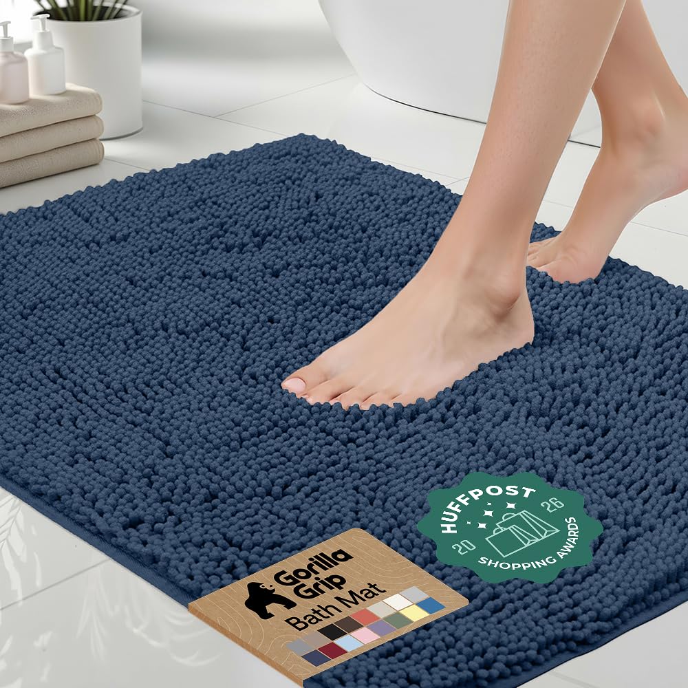 GORILLA GRIP Bath Rug Mat for Bathroom, Absorbent Chenille, 24x17 Gray