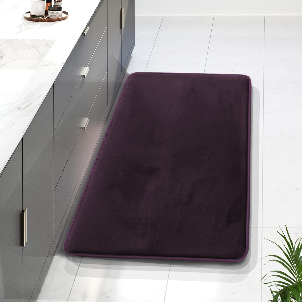 Clara Clark 3 Piece Bathroom Rugs Bath Mat Set, Velvet Memory Foam Bath Mats for Bathroom - Non-Slip, PVC Backing Bath Rugs, Washable - Dries Quickly, Grey