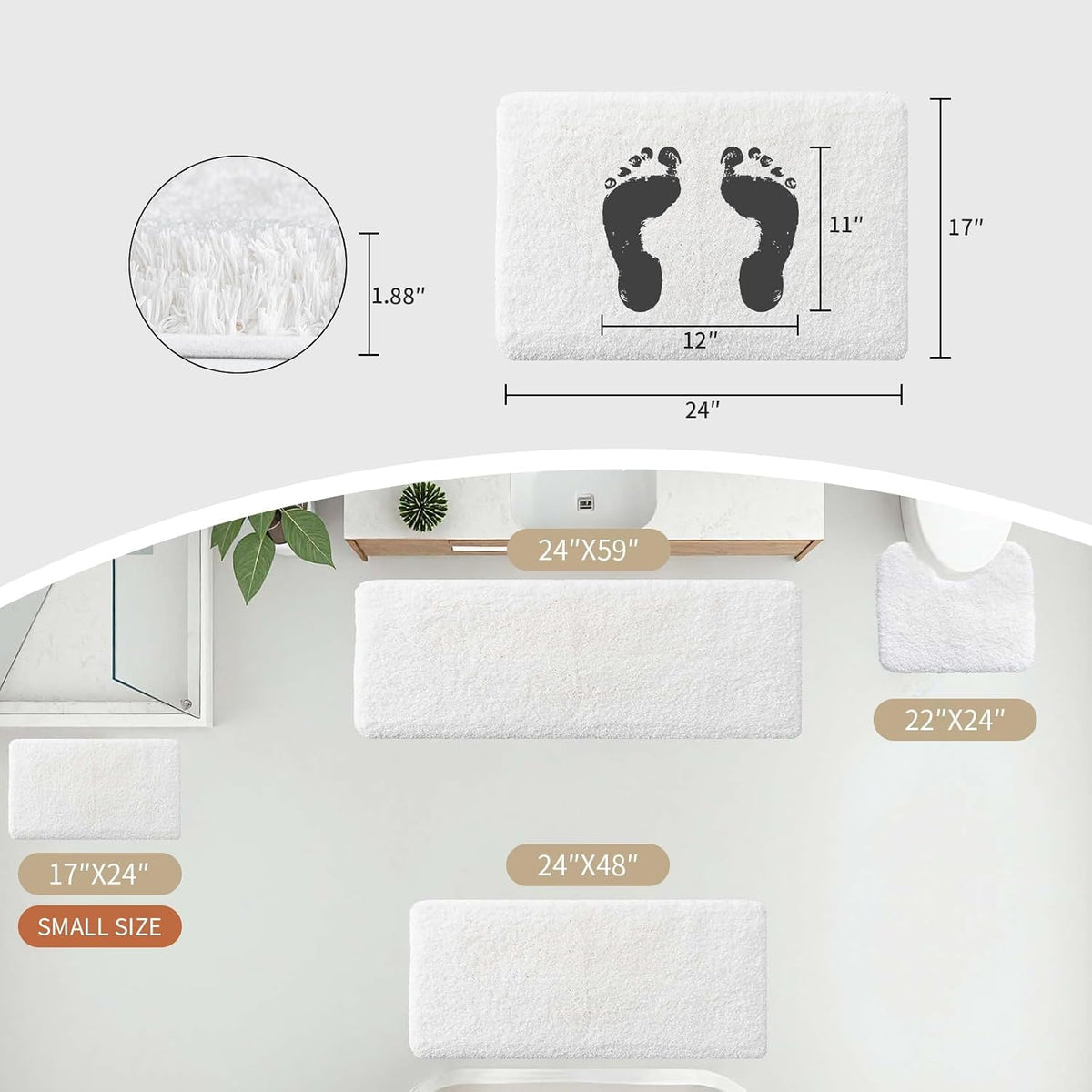 Disolla White Bathroom Rugs 17x24, Microfiber Non-Slip Plush Small Bath Mat