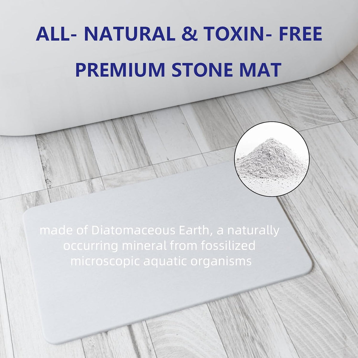 Fast Drying Stone Bath Mats for Bathroom, Non-Slip Diatomaceous Earth Bath Mat, Super Absorbent Bath Mat Stone (23.6''×15.4" White Flow)