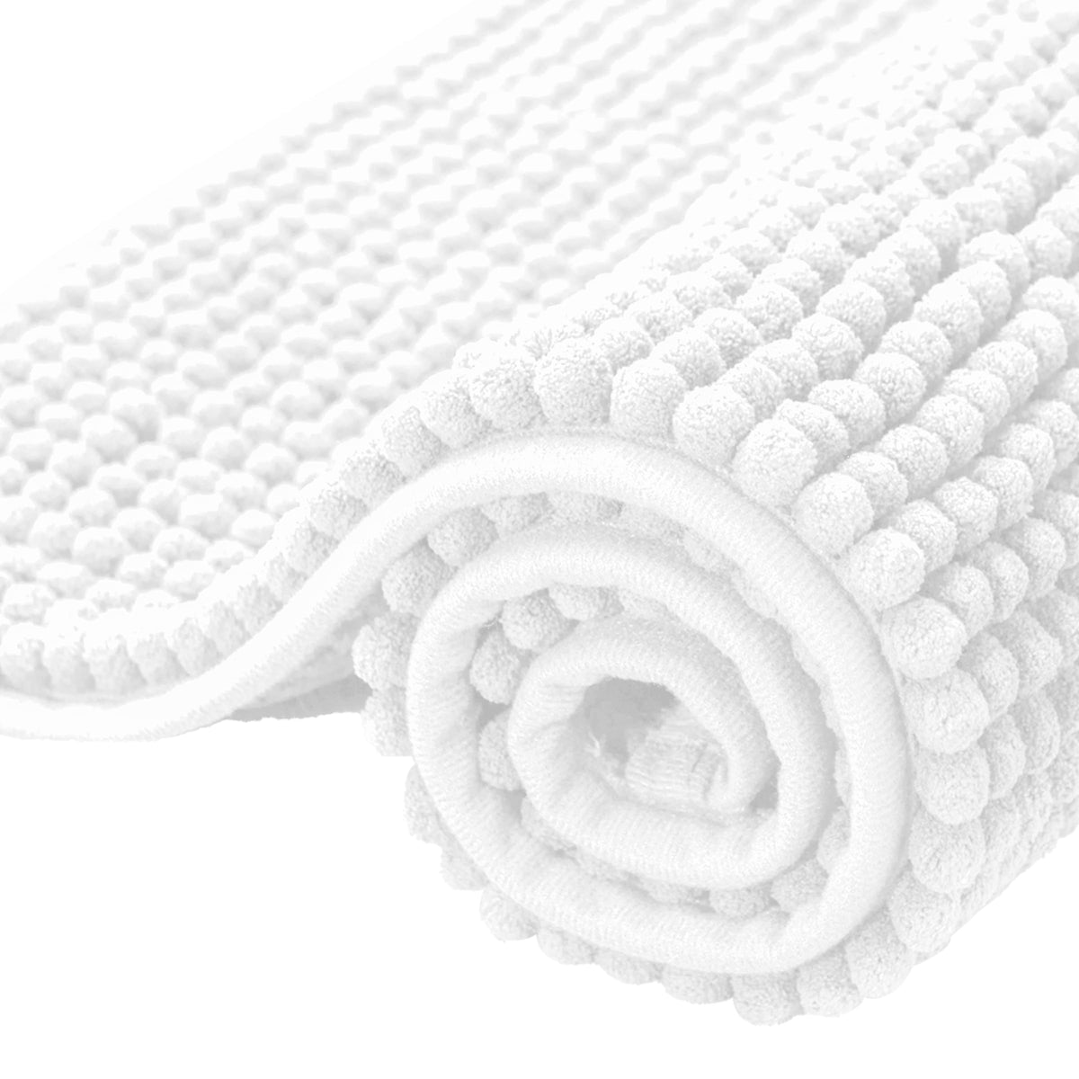 SUBRTEX Bathroom Rugs Chenille Bath Rug Soft Short Plush Bath Mat Soft Shower Mat Water Absorbent Shower Mat Quick Dry Machine Washable(White,18" x 24")