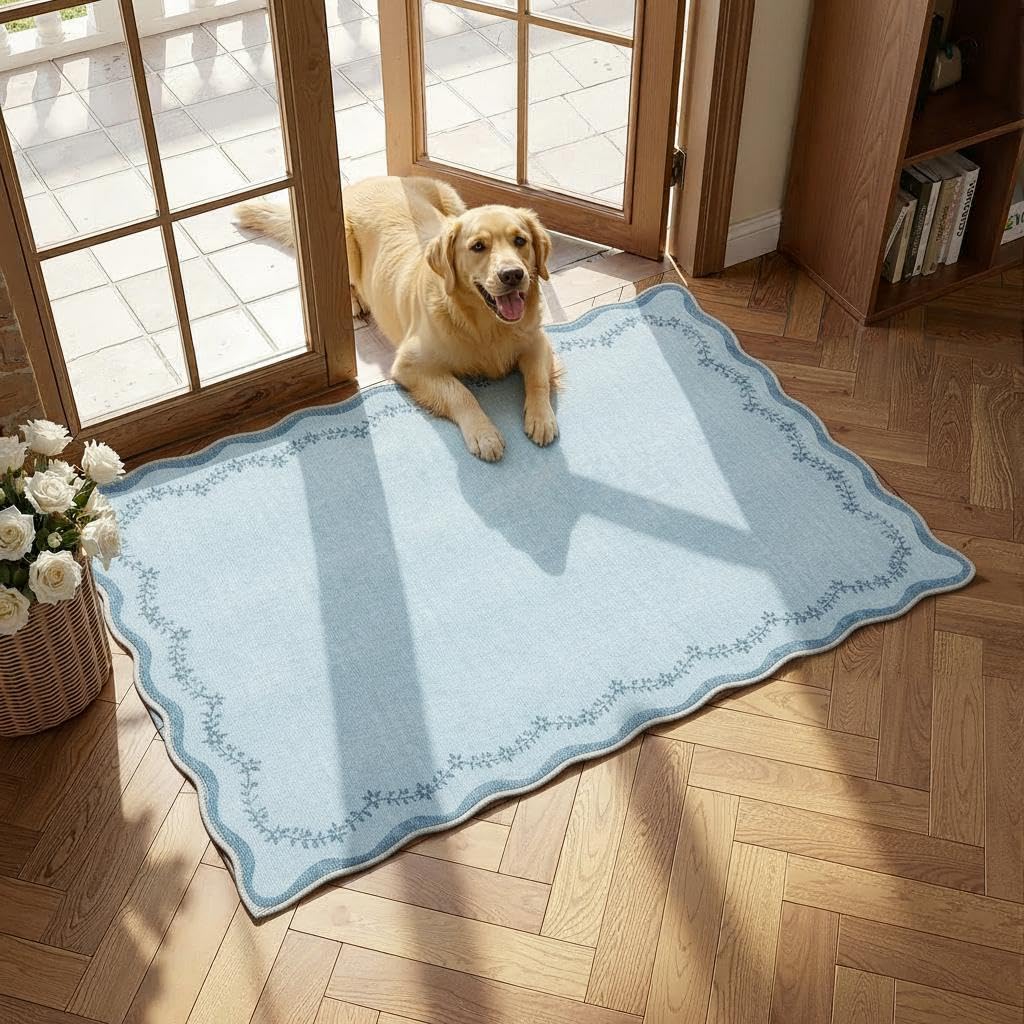 GarveeHome 3x5 Scalloped Washable Area Rug Non Slip Bedroom Entryway Rug