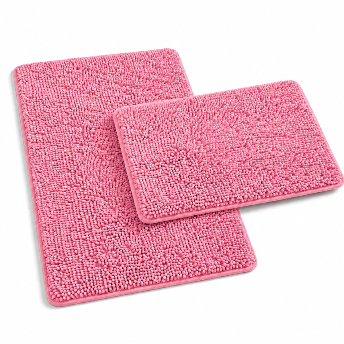 RUN HELIX Bathroom Rugs Set 2 Piece Thick Chenille Bath Mats, Soft Quick Dry Plush Absorbent Bath Rugs with Non-Slip PVC Backing, 32x20+24x16 Inch Black
