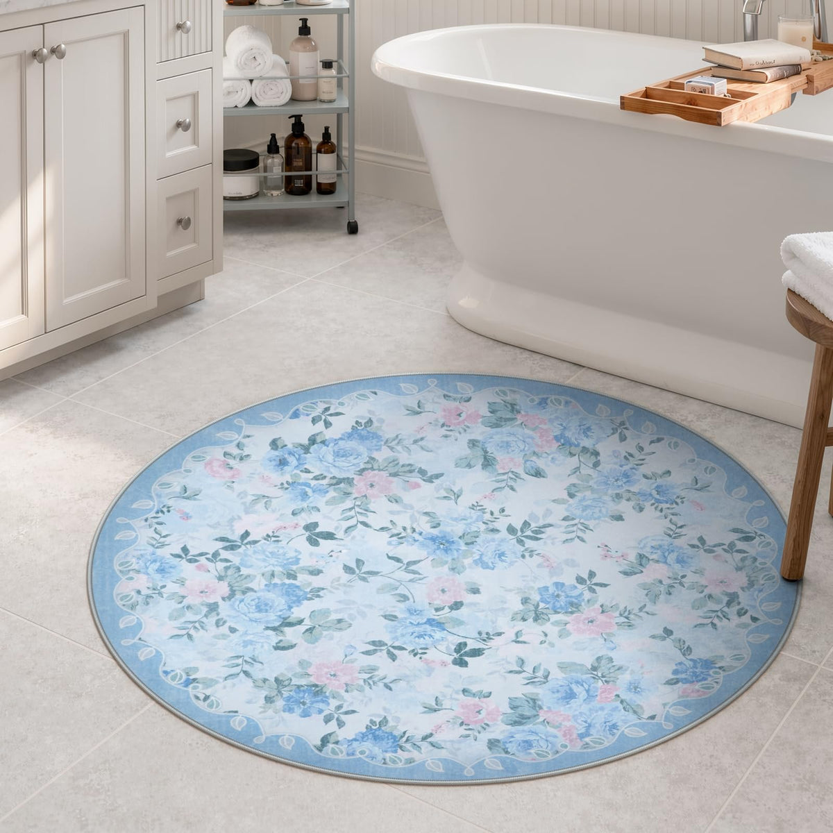 Lahome Floral Pink Bathroom Rug Runners for Hallways Non Slip 2x6