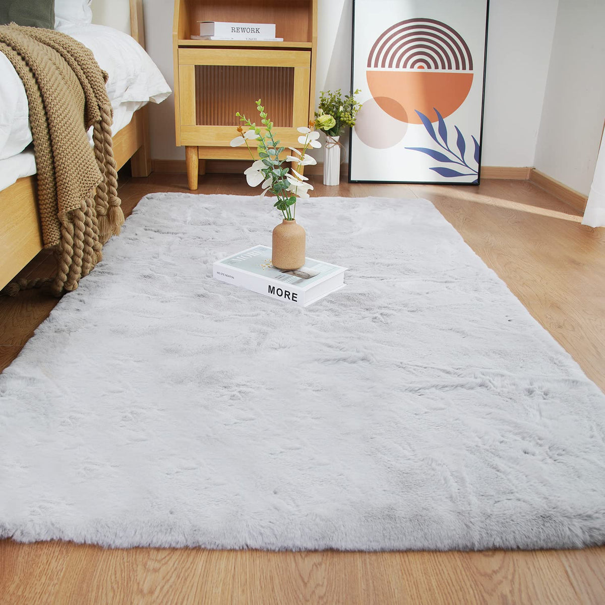 Ghouse Soft Faux Sheepskin Fur Rug 2x4 Black Fluffy Bedside Rugs Plush Rug Shag Nursery Carpet Area Rugs for Living Room Bedroom Playing Room Decor