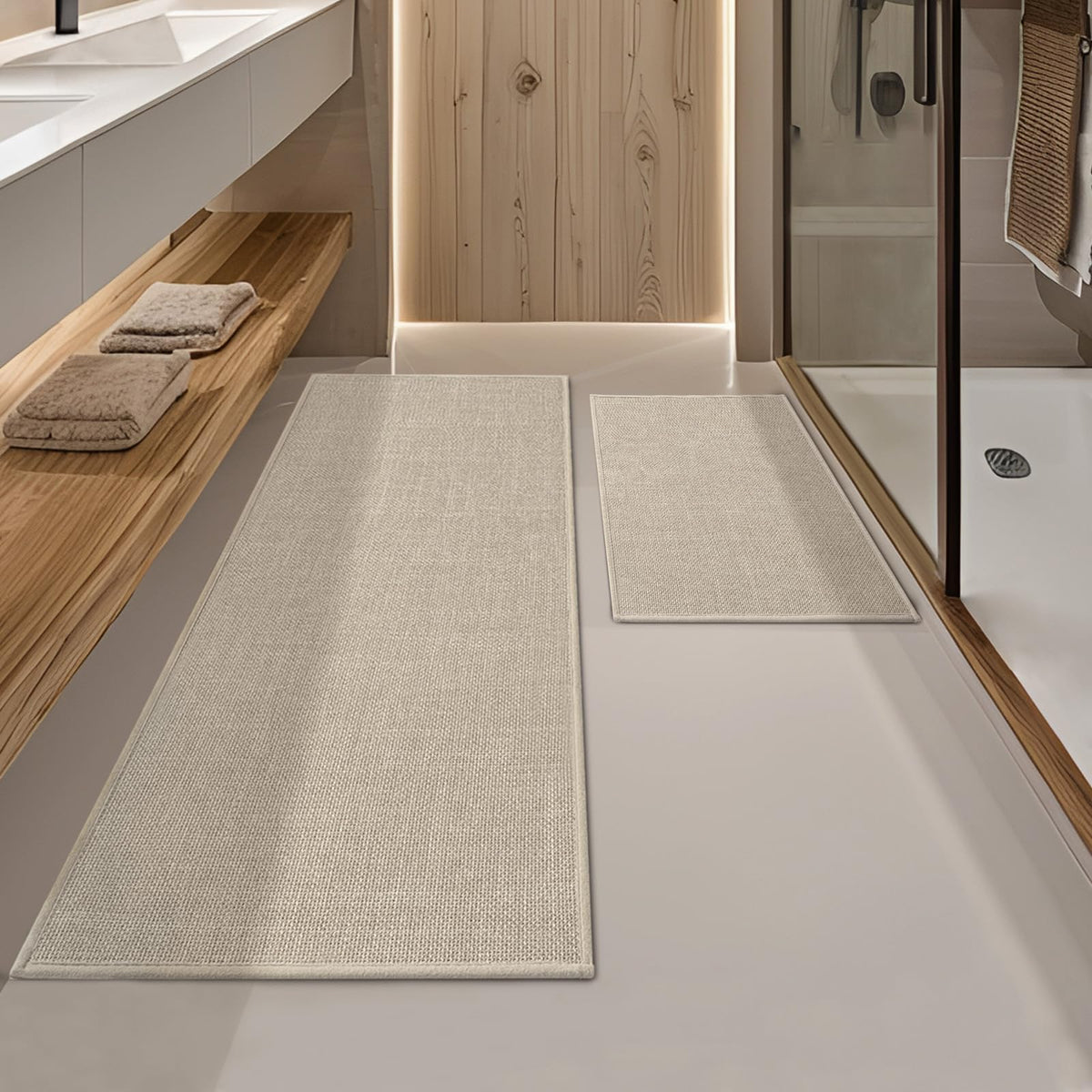 YIHOUSE Bathroom Rugs Thin Bath Mat Sets 2 Pieces Quick Dry,Beige
