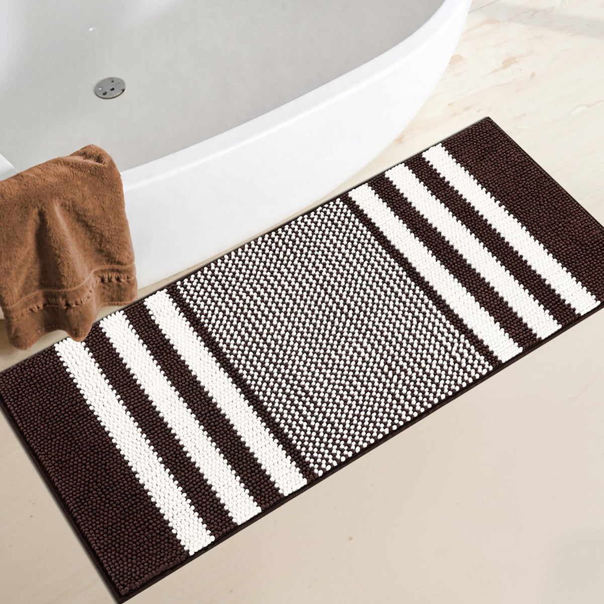 BSICPRO Bathroom Rugs Sets 2 Piece, Non Slip Striped Bath Mats, Sage