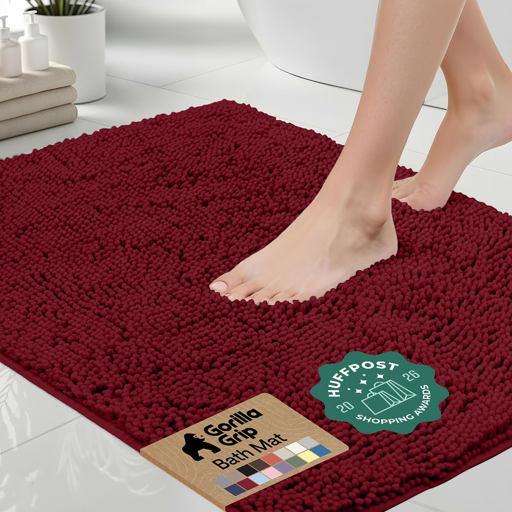 GORILLA GRIP Bath Rug Mat for Bathroom, Absorbent Chenille, 24x17 Gray