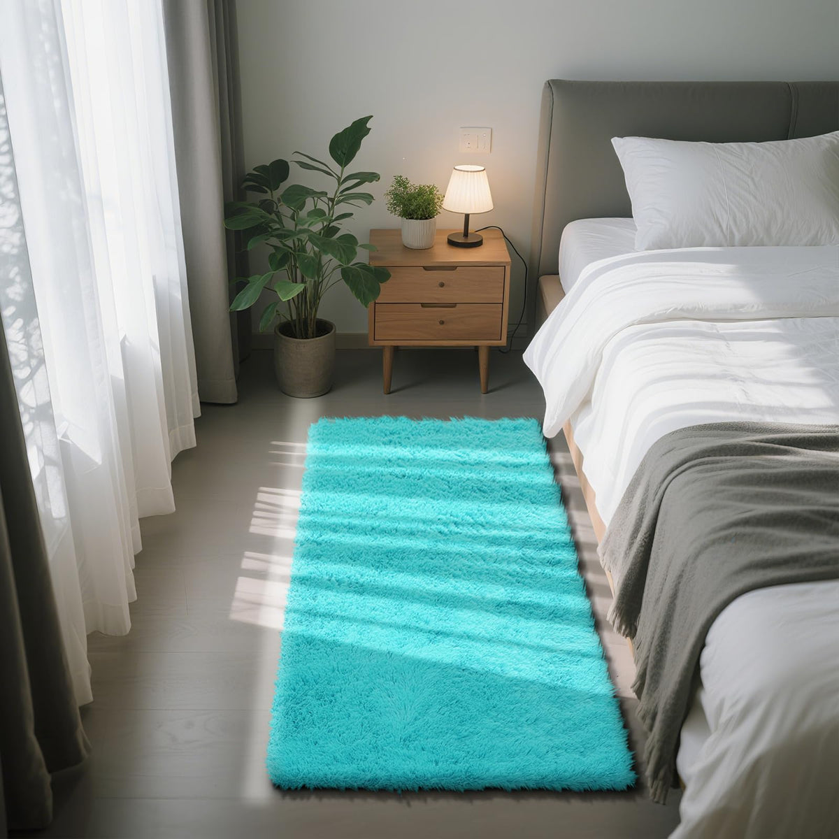 Beige 2x4 Area Rugs for Bedroom, Fluffy Shag Rug Small Rug Bedside Carpet
