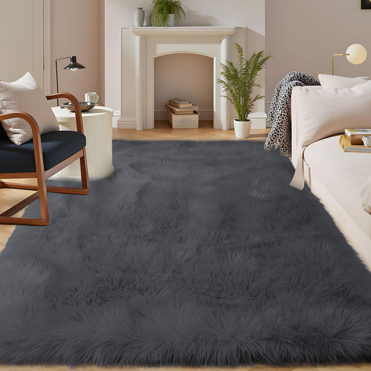 Latepis White Sheepskin Rug 2x3 Faux Fur Sheepskin Rug for Living Room Fluffy Washable Rugs for Bedroom Luxury Room Decor Furry Rugs Rectangle