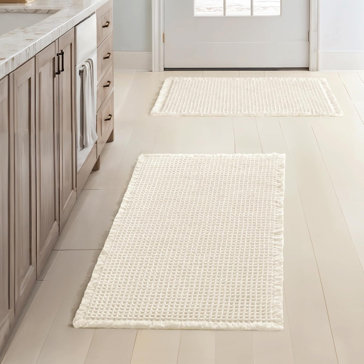MIULEE Set of 2 Waffle Bathroom Rugs Boho Bath Mat Brown 18x30 Inch