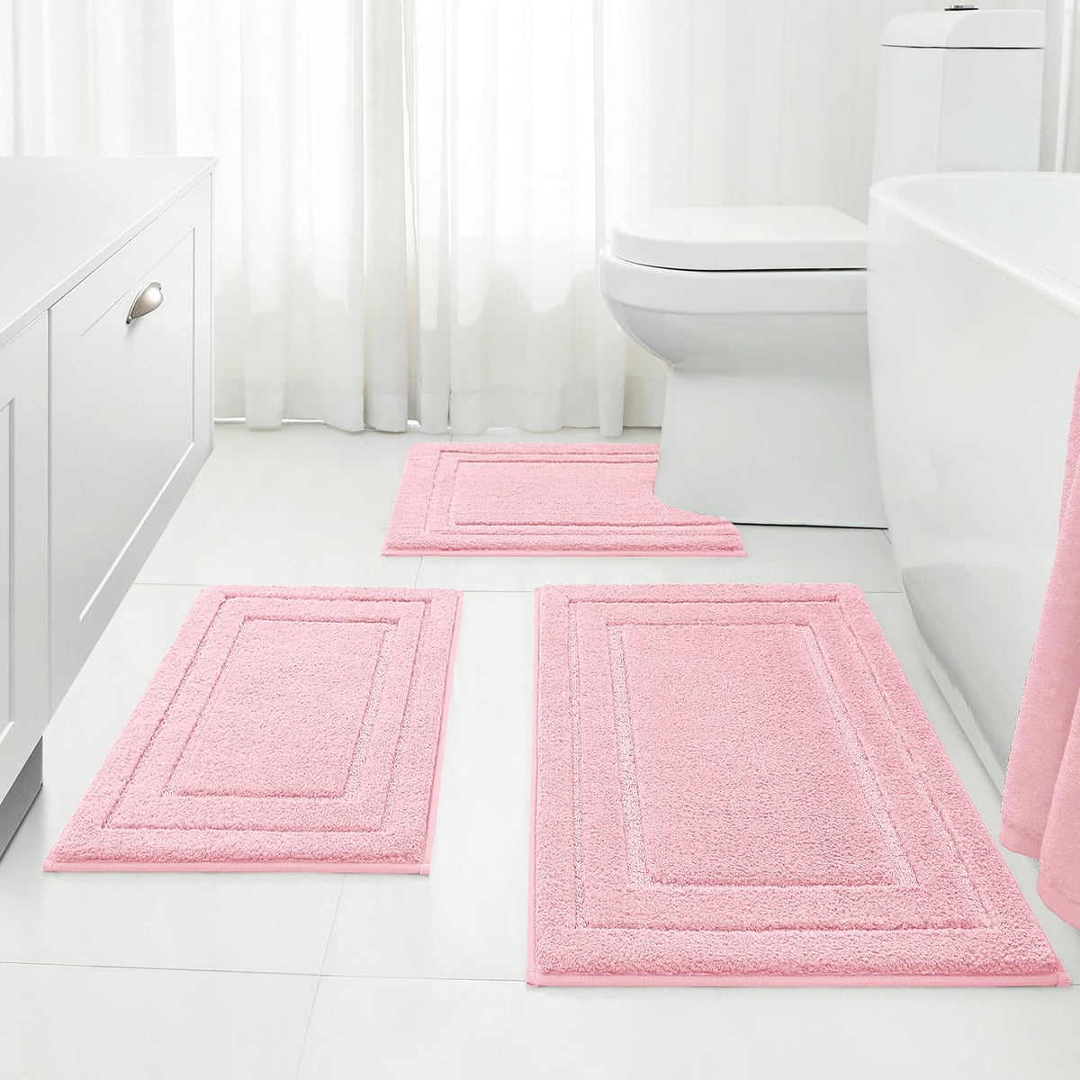 HOMEIDEAS Black Bathroom Rugs Set of 3, Non Slip Bath Mats