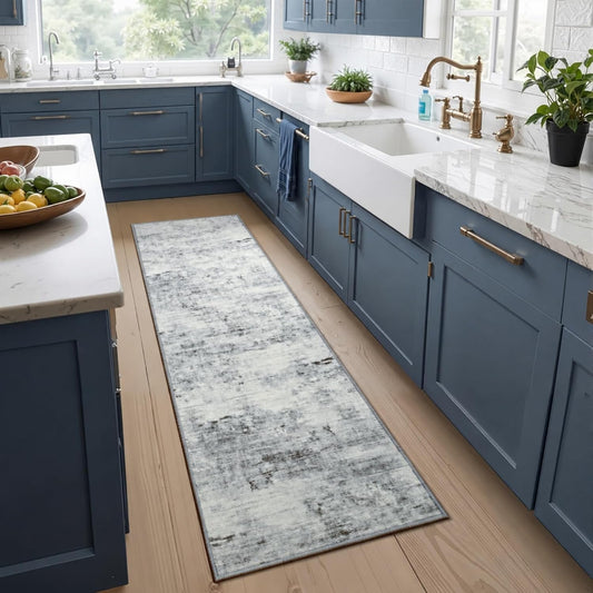 Toneed Washable 2x6 Non-Slip Runner Rug for Hallway Kitchen, Grey