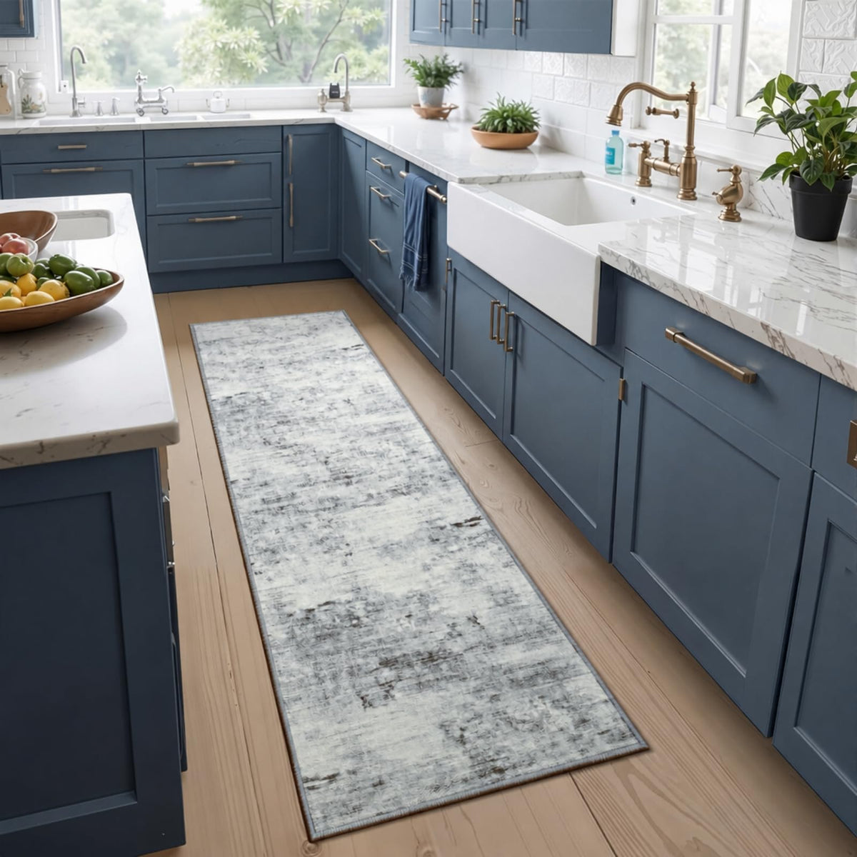 Toneed Washable 2x6 Non-Slip Runner Rug for Hallway Kitchen, Grey
