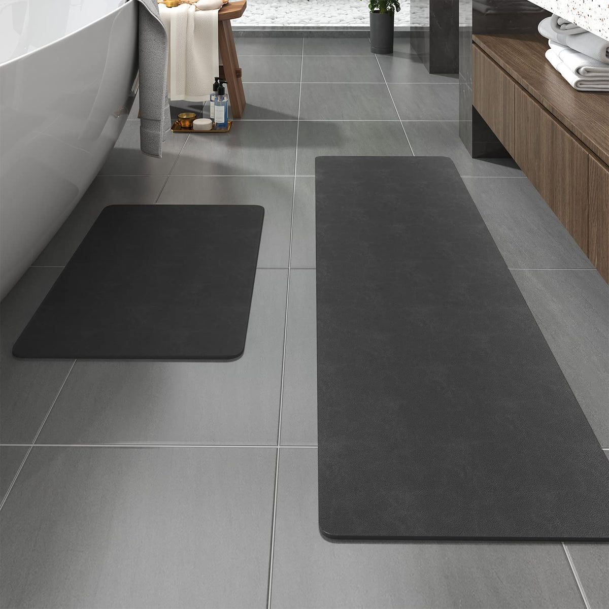 MontVoo -Bath Mat-Rubber Backing Non SlipThin Bathroom Rugs Fit Under Door- Quick Dry Absorbent Faux Suede Surface Grey Bathroom Floor Mats-Shower Rug for in Front of Bathtub Shower Gray 16x24