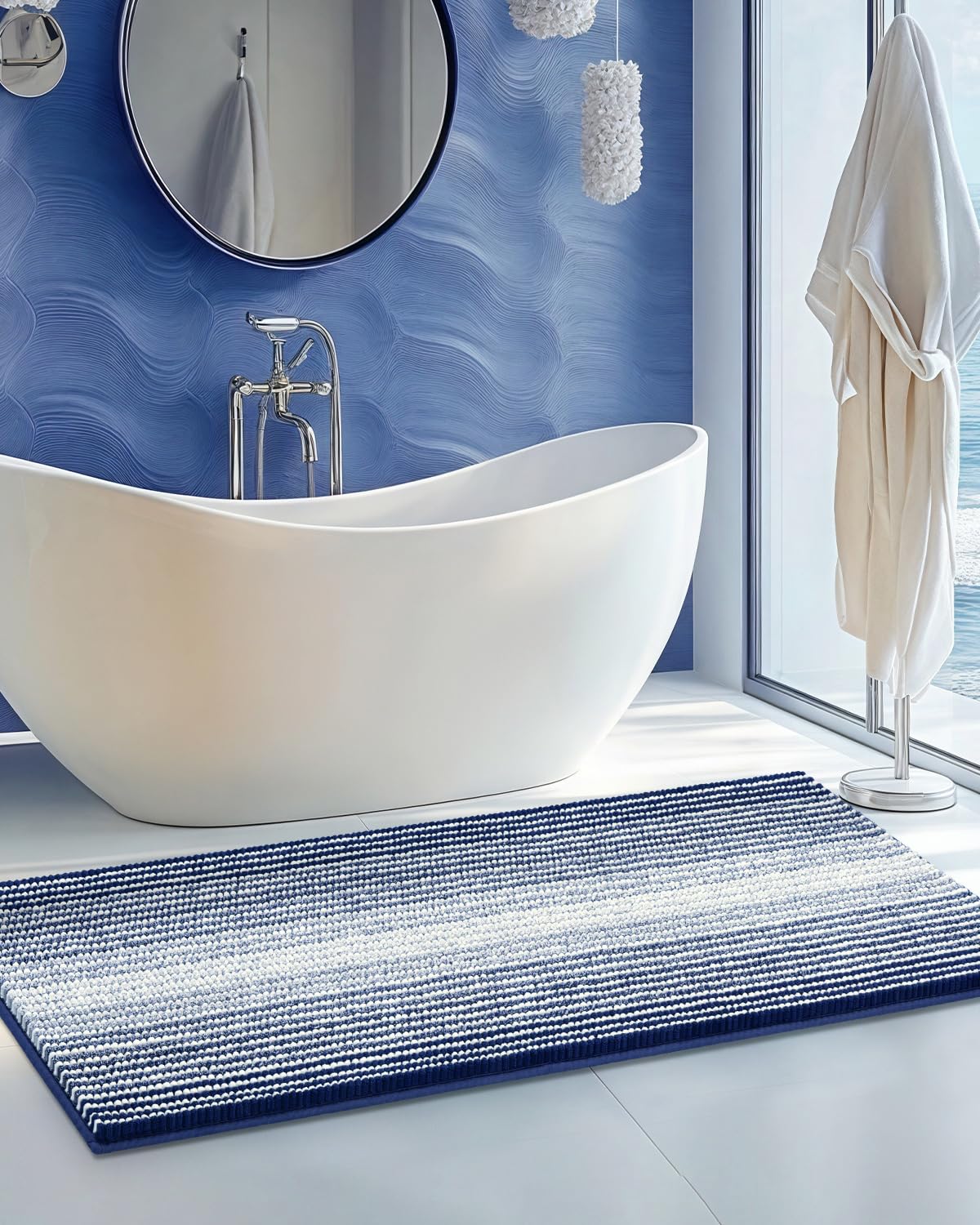 BSICPRO Bathroom Rugs Sets 2 Piece, Non Slip Boho Bath Mats, Beige