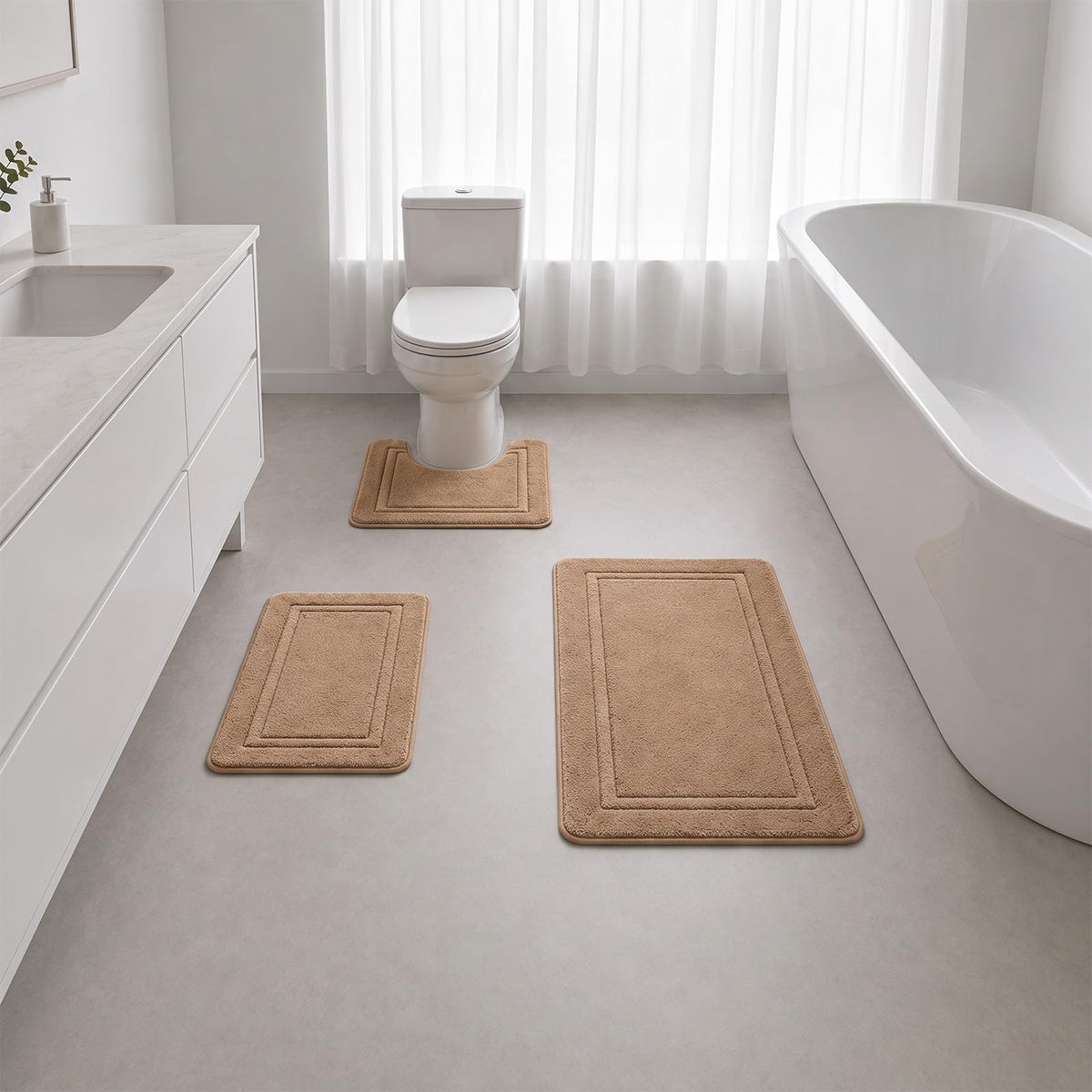 Bathroom Rugs Set 3 Piece, Bordered Memory Foam With Toilet Mats Dark Gray