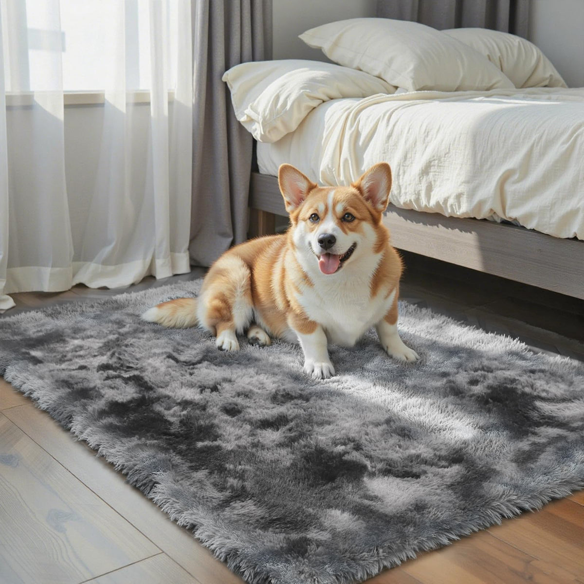 Small Shag Area Rug for Bedroom, 2x3 Cream Soft Plush Carpet