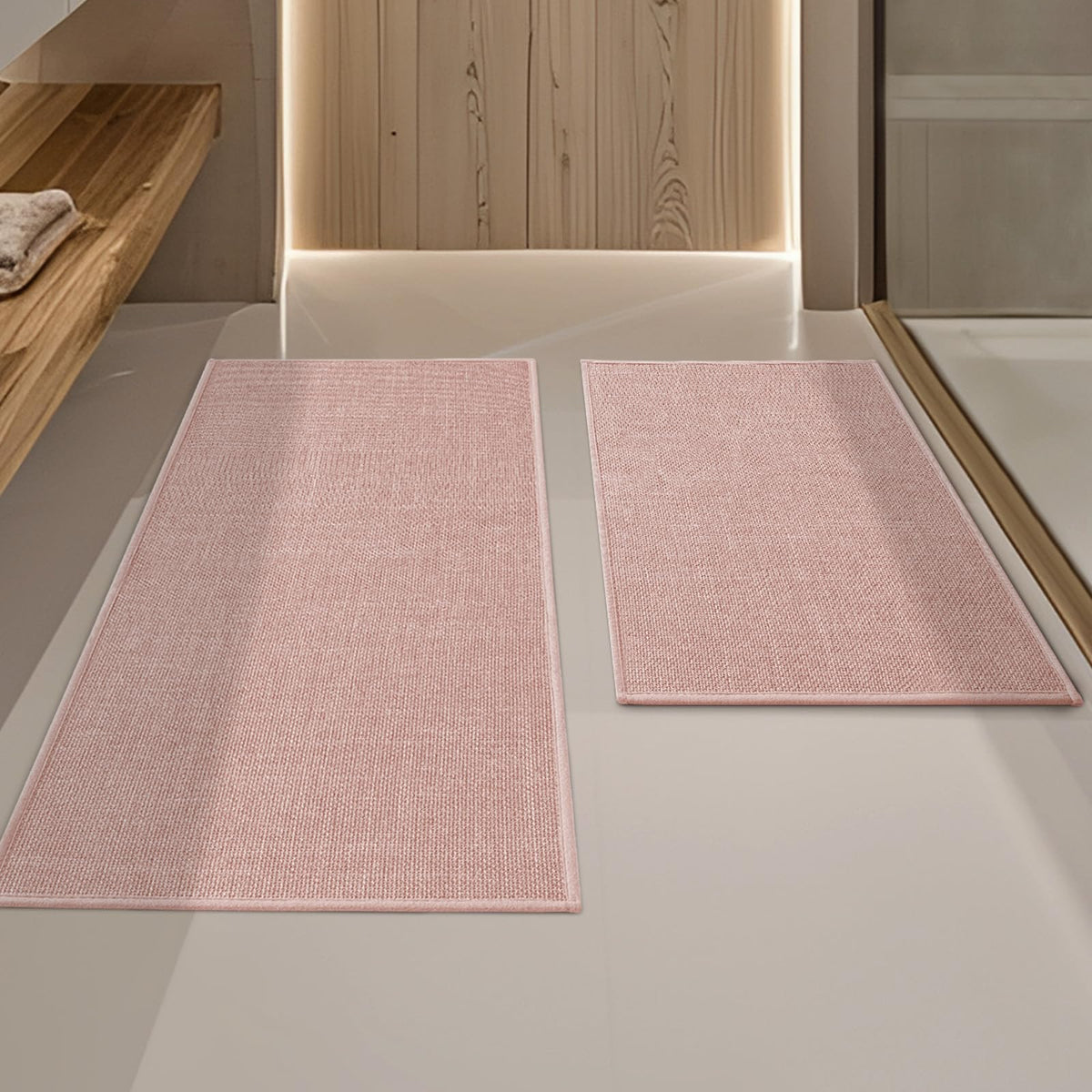 YIHOUSE Bathroom Rugs Thin Bath Mat Sets 2 Pieces Quick Dry,Beige