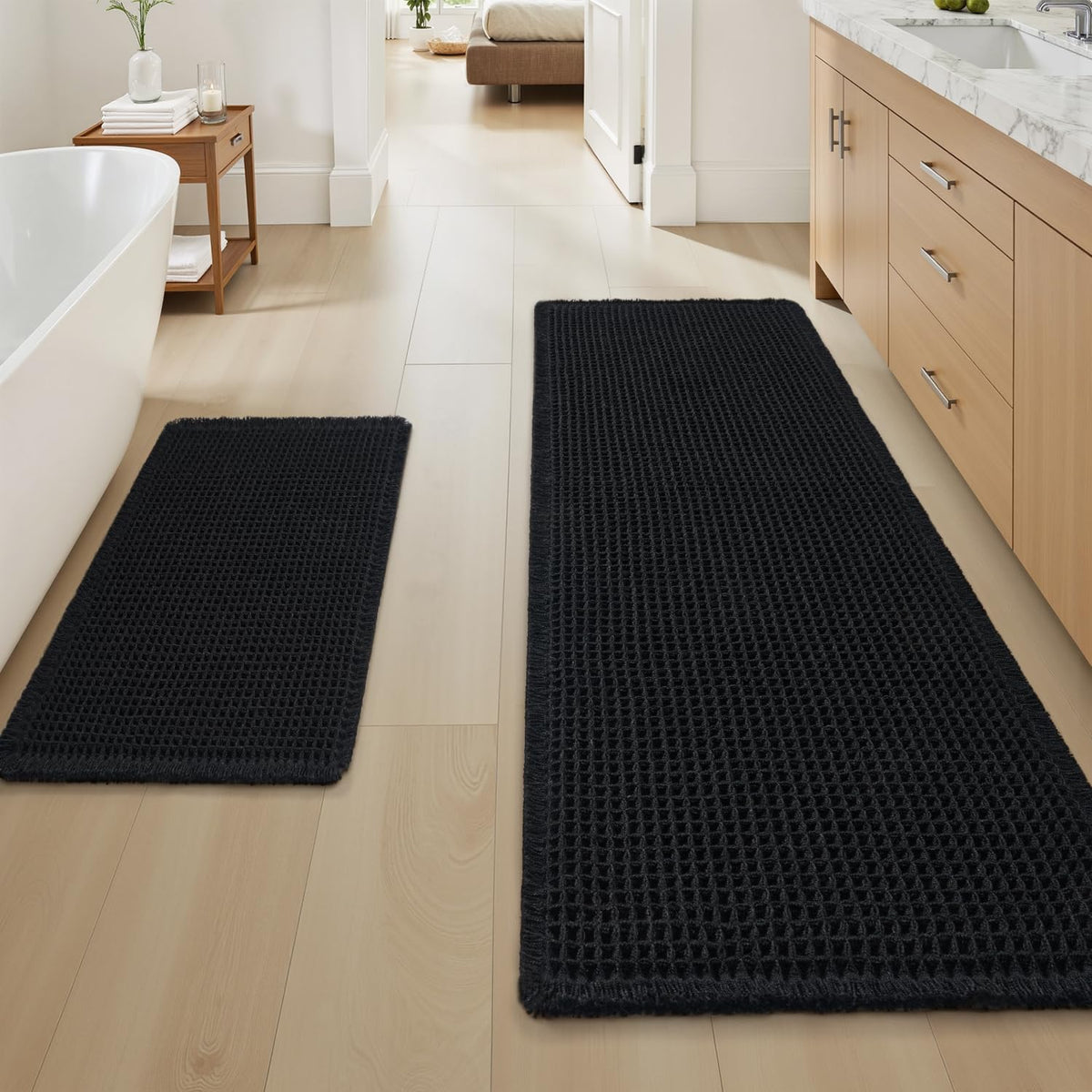 Upgraded Waffle Bath Mat Ultra Absorbent Non Slip Bathroom Mat, 17" x 24"