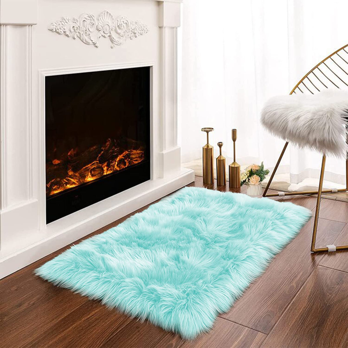 Latepis White Sheepskin Rug 2x3 Faux Fur Sheepskin Rug for Living Room Fluffy Washable Rugs for Bedroom Luxury Room Decor Furry Rugs Rectangle
