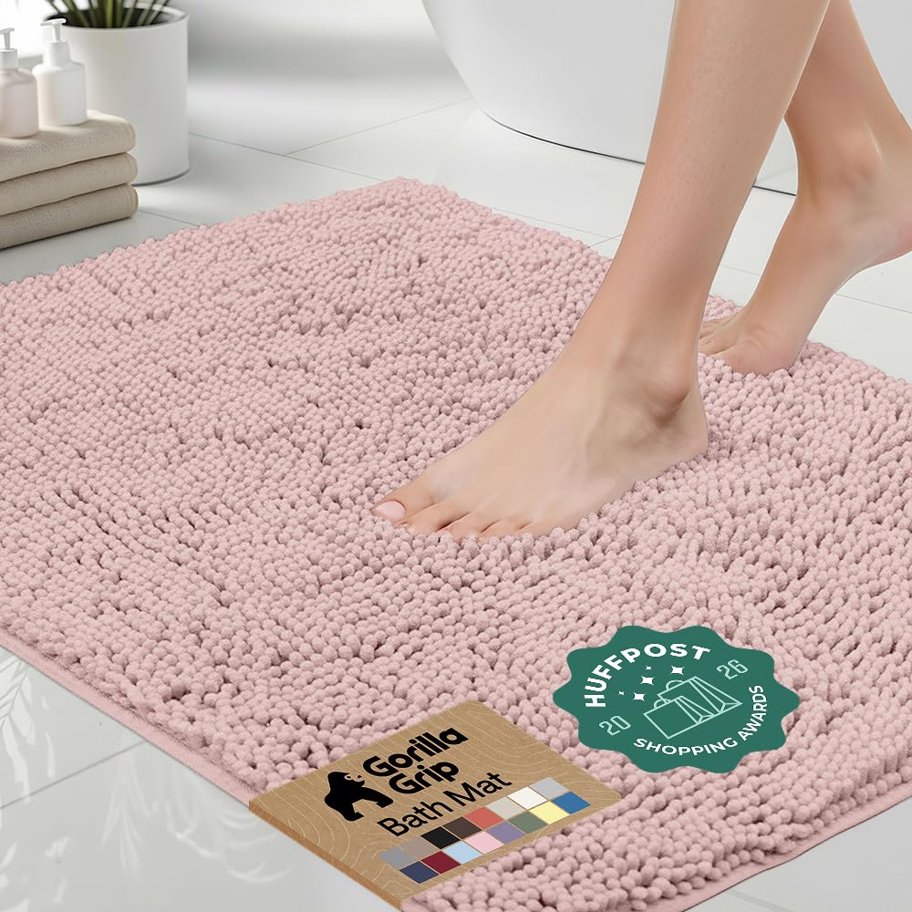 GORILLA GRIP Bath Rug Mat for Bathroom, Absorbent Chenille, 24x17 Gray