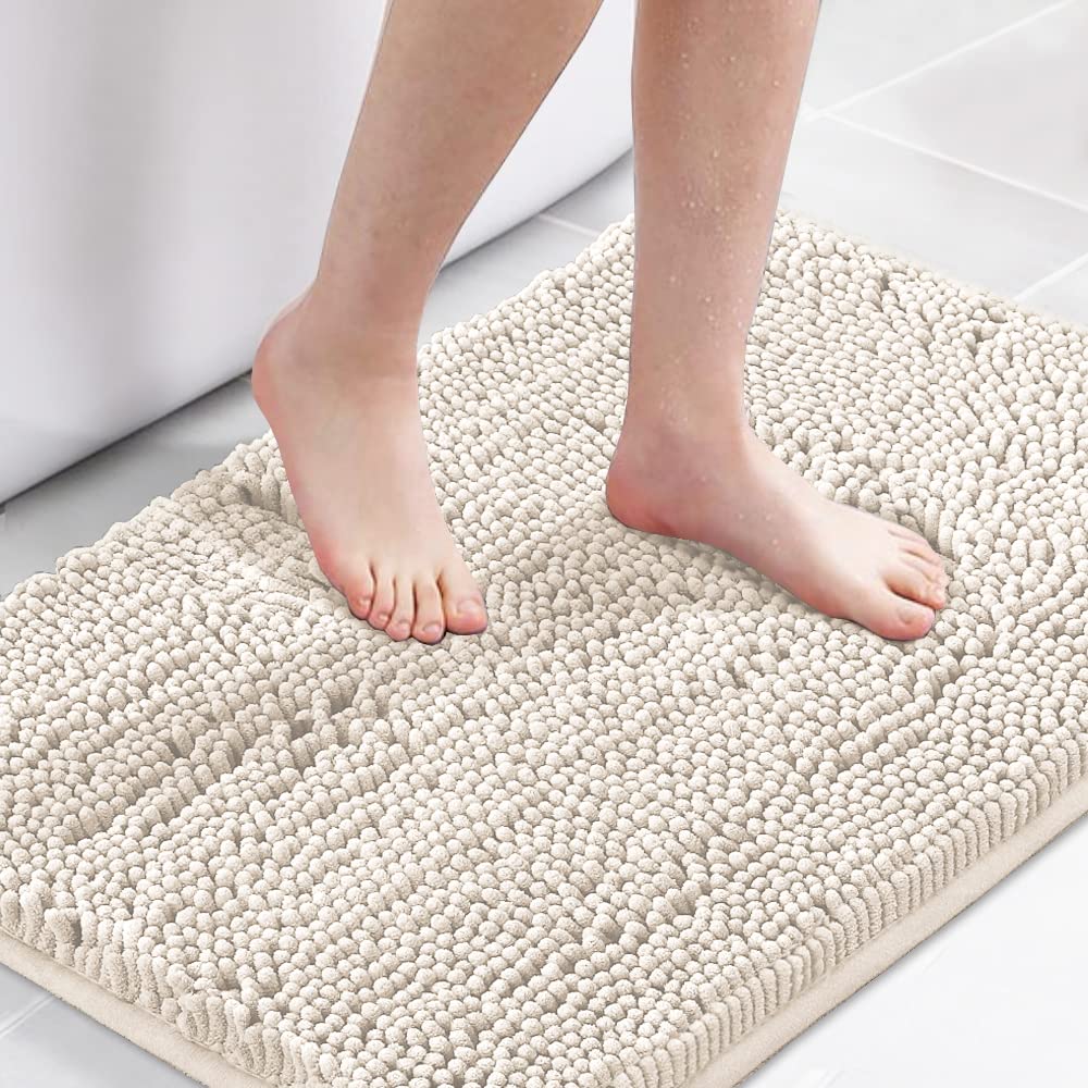 H.VERSAILTEX Navy Blue Bath Rug, Bath Mat Non Slip Bath Mats for Bathroom Floor, Bathroom Rug Extra Thick Chenille Rug 17" x 24" Absorbent Soft Shaggy Washable Dry Fast Plush Rugs for Bathtubs