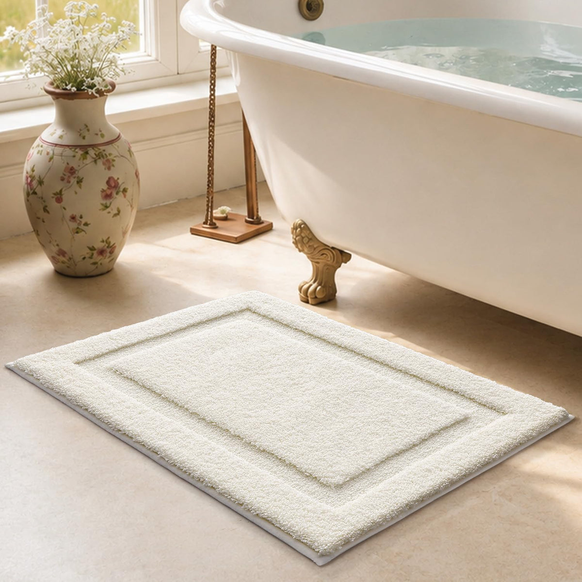 LUMI Ultra Soft Bathroom Rugs Absorbent, Non Slip Bath Mat 24x36, White