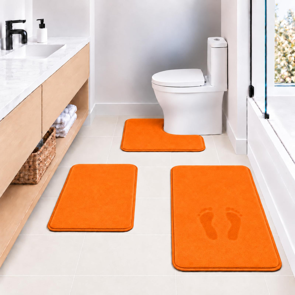 Black Bathroom Rug Set Memory Foam Bath Mats 3 Piece with Toilet Mats, Soft & Supportive, Shock Absorbing, Water Absorbent, Non-Slip Bath Rugs, Machine Washable, Area Rug, Home Decor Accessories