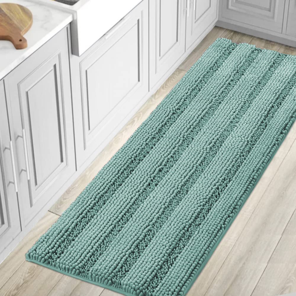 H.VERSAILTEX Bathroom Rugs Bath Rug Set 2 Piece Bathroom Contour Rug Toilet Mat Sets Non Slip Contour Bath Rug Ultra Thick Water Absorbent Striped Bath Mats Washable(47" x 17" Plus 20" x 20" U, Cream)