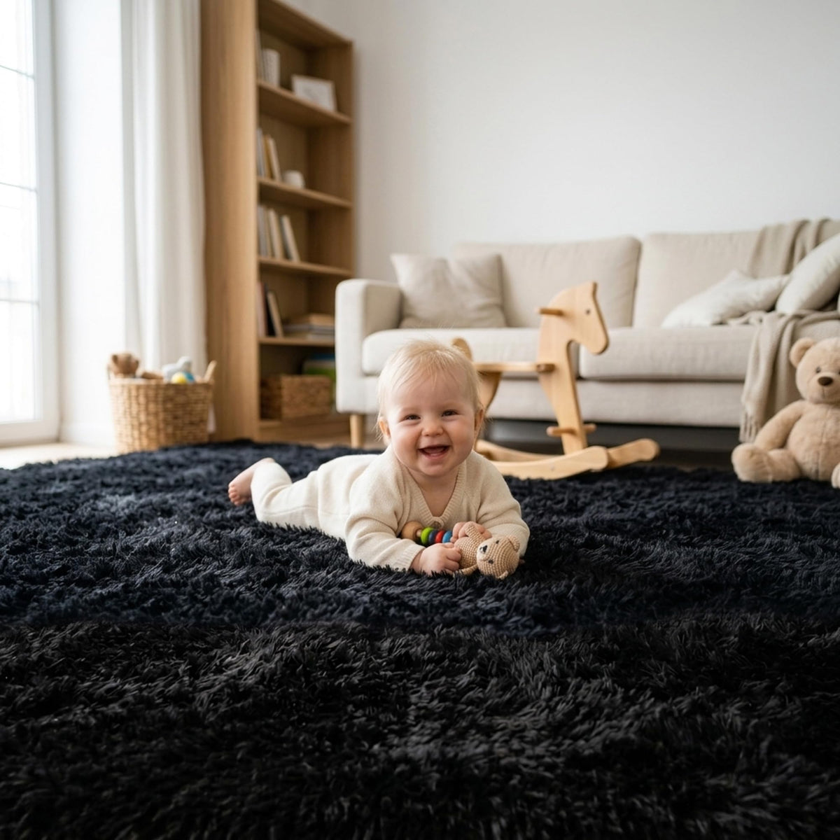 2x3 Area Rug for Bedroom Bedside, Soft Fluffy Plush Thick Rug for Living Room, Non-Slip Small Shag Rug, Non-Shedding High-Pile Indoor Floor Carpet for Kids Room Nursery Dorm Home Decor(Dark Gray)